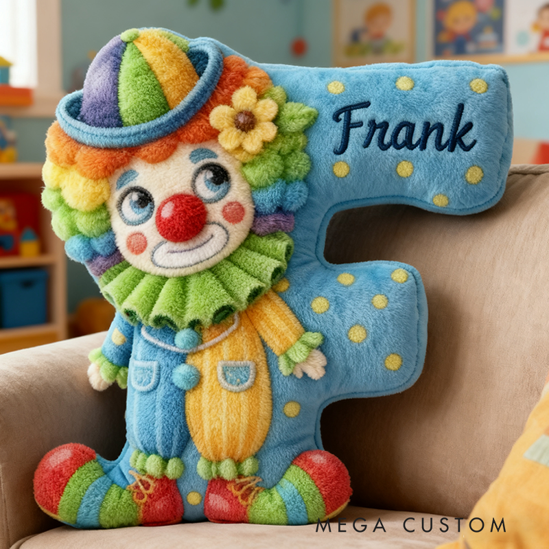 Personalized Clown Themed Custom Letter and Name Christmas gift Pillow Soft Decorative Graphic 3D Print Pillow for Kids