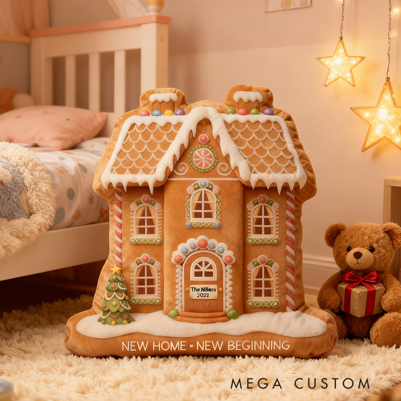 Personalized Gingerbread House Pillow Graphic 3D Print Custom Family Name New Home Gift Housewarming Gift