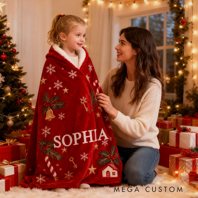 Personalized Christmas Blanket Graphic 3D Print Custom Name Blanket Holiday Gift Cozy Home Accent Soft Blanket Gift for Kids Family
