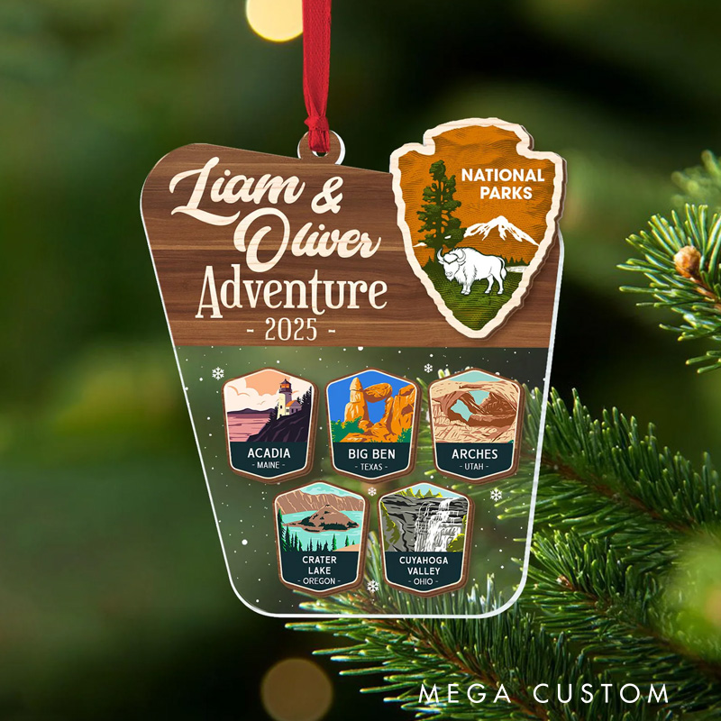 Personalized National Parks Christmas Ornament Adventure Lovers Ornament Mountains Christmas Keepsake Couple Outdoors Christmas Gift
