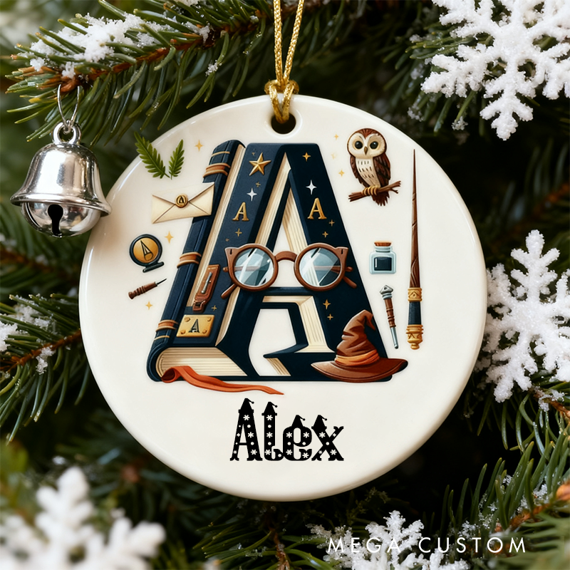Personalized Wizard Themed Initial Personalized Christmas Tree Ornament Yearly Name Ornament Kids Gift Keepsake Holiday Ornamen