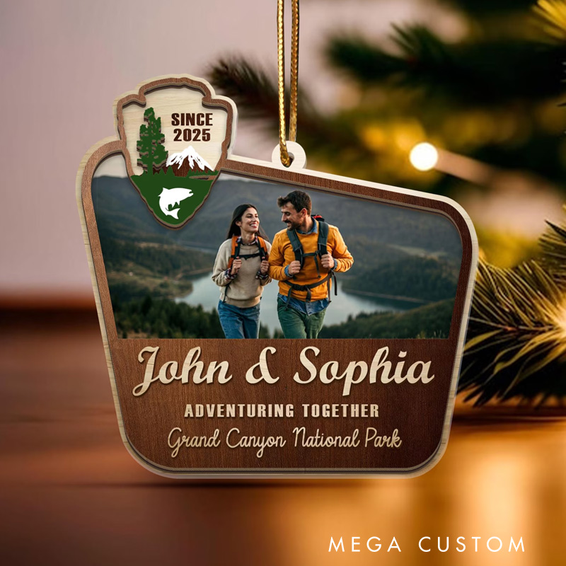 Personalized National Park Photo Frame Ornament Adventure Ornament Travel Camping Christmas Ornament Mountains Keepsake