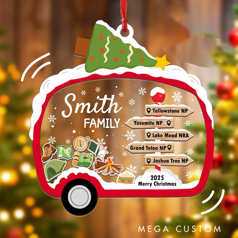 Personalized Camping Ornament 2025 Family Christmas Ornament with Rv Camper National Park Hiking Gift Outdoor Adventure Keepsake