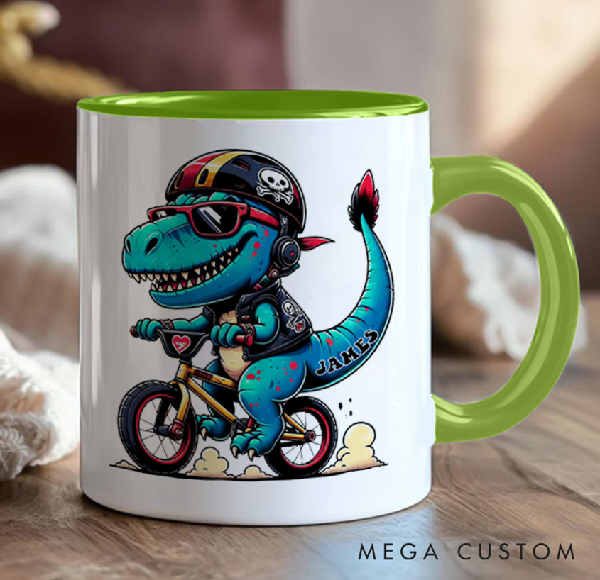 Personalized Bicycle Mug Dino Rider Bike Kids Mug Race Bike Mug Bicycle Mug Bicycle Coffee Cup Bicycle Tea Cup for Cyclistsfor Biker Cycling Riding Lovers