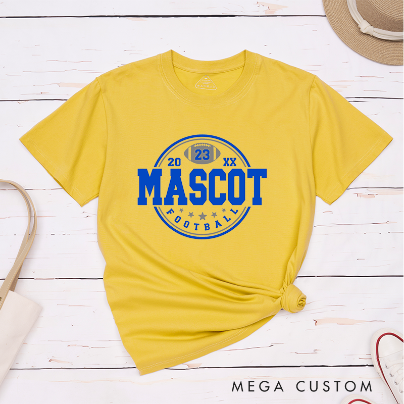 Personalized American Football T-Shirts Featuring Custom Mascot ,Number and Year on the Front