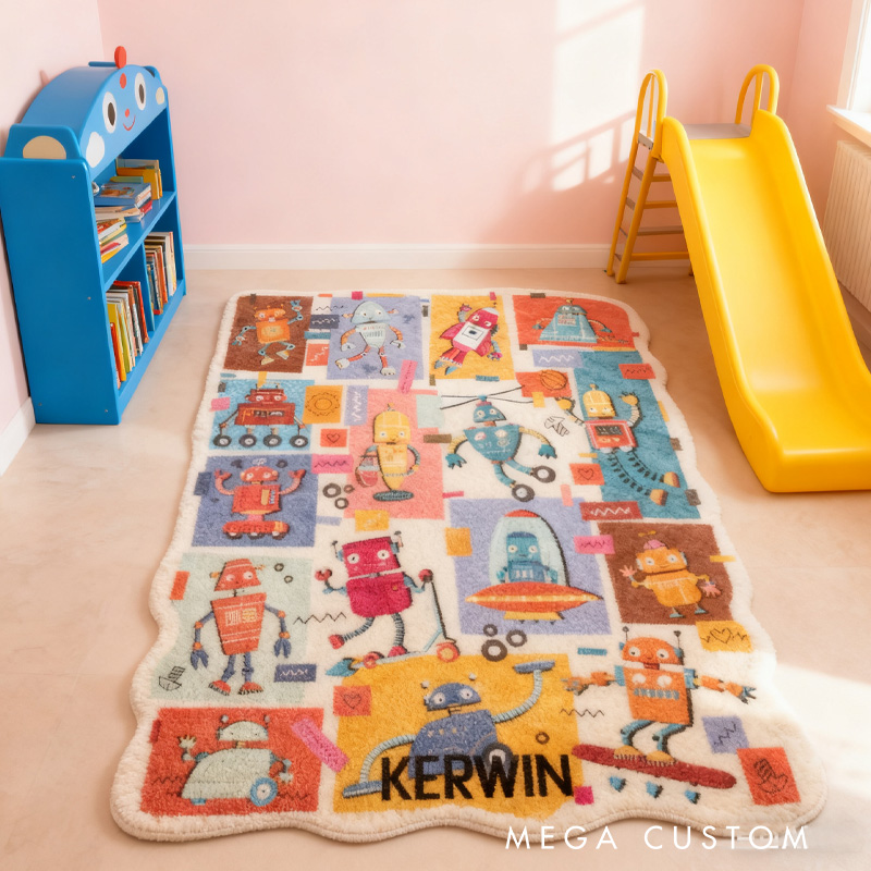 Personalized Custom Robot Themed Rug Kids Robotics Rug Doormat Children's Bedroom Playroom Rug Gifts for Kid