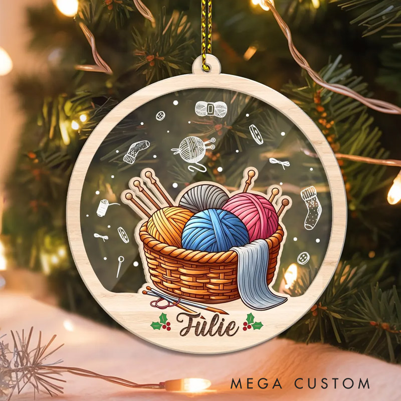 Personalized Knitting Ornament 2025 Custom Name Yarn Basket Christmas Tree Decoration for Crochet Lover