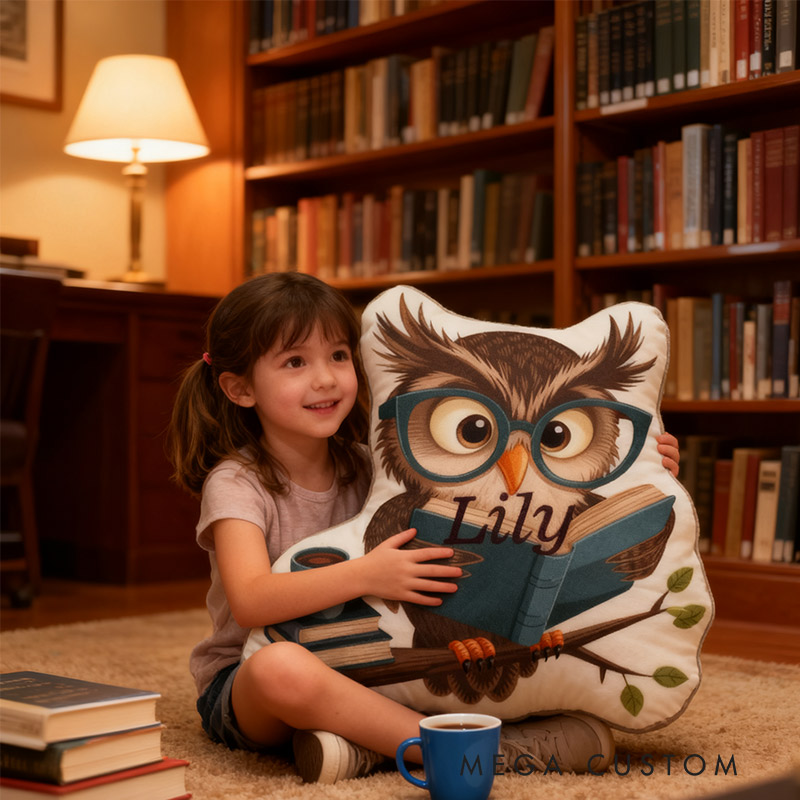 Personalized Bookish Owl Pillow Graphic 3D Print Gift for Reading Lovers