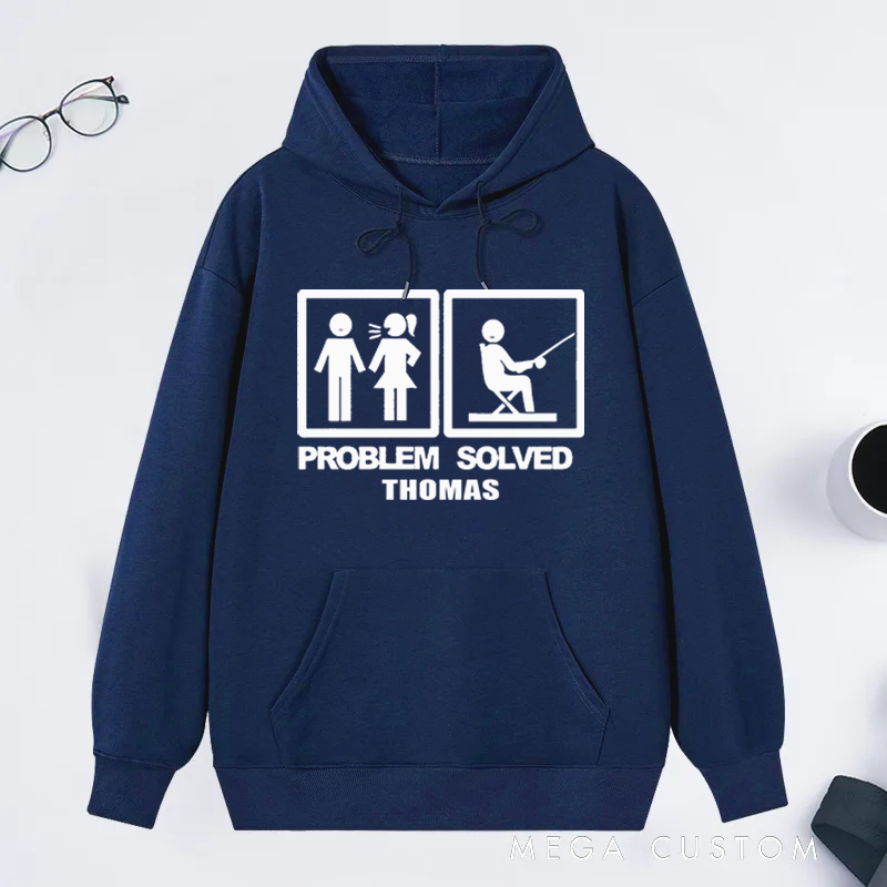 Personalized Fishing Hoodie Funny Problem Solved Fishing Sweatshirt Custom Name Perfect Gift for Fishing Lovers and Outdoor Enthusiasts