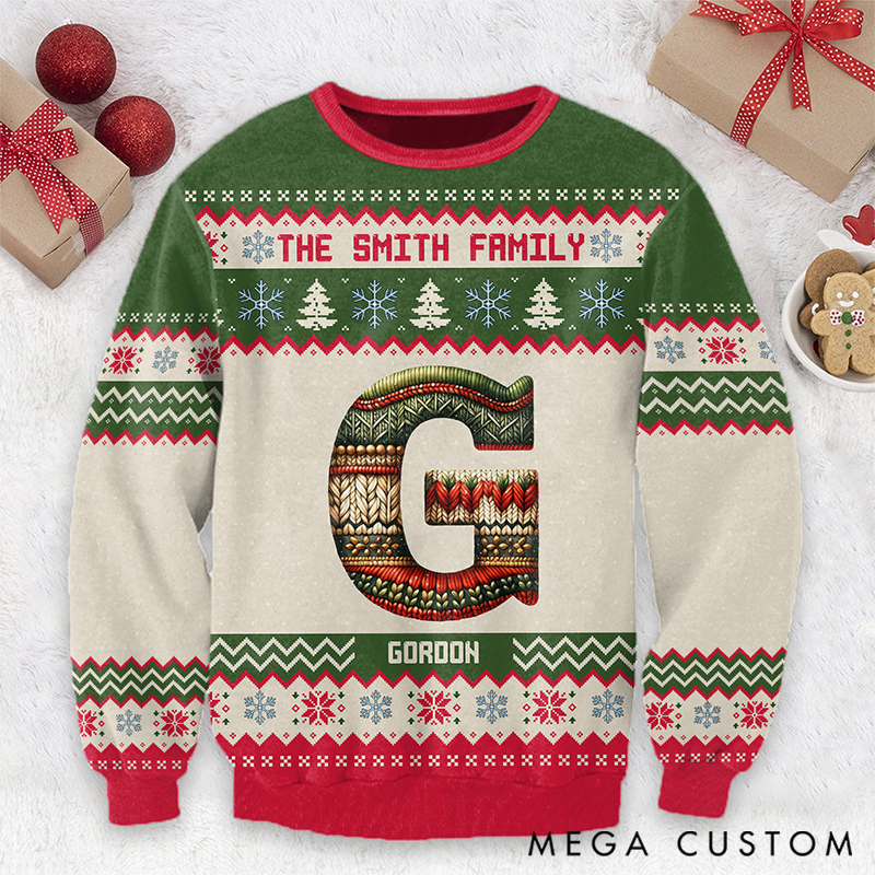 Personalized Family Letter Ugly Sweater Christmas Gift for Family