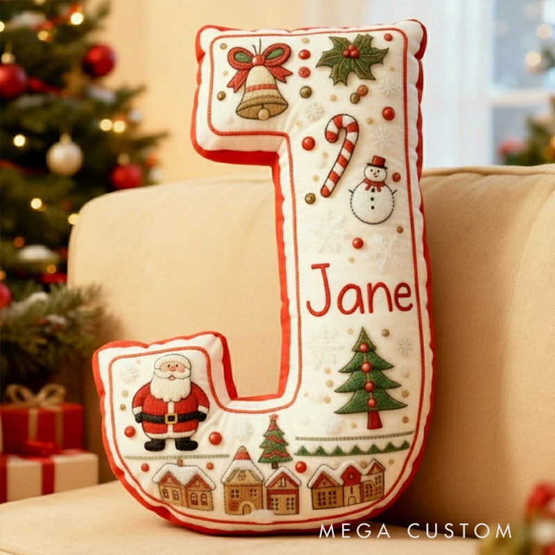 Personalized Christmas Initial Pillow Graphic 3D Print Custom Name Pillow Festive Holiday Decor Housewarming Gift for Family and Kids