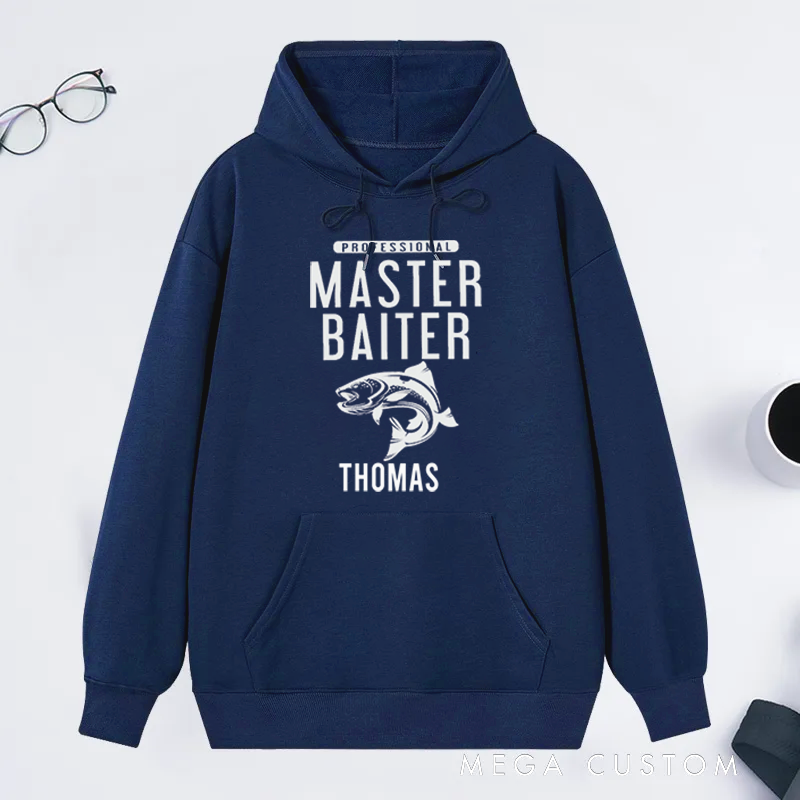 Personalized Fishing Hoodie Master Baiter Hoodie Custom Name Sweatshirt Comfortable and Stylish Gift for Fishing Enthusiasts