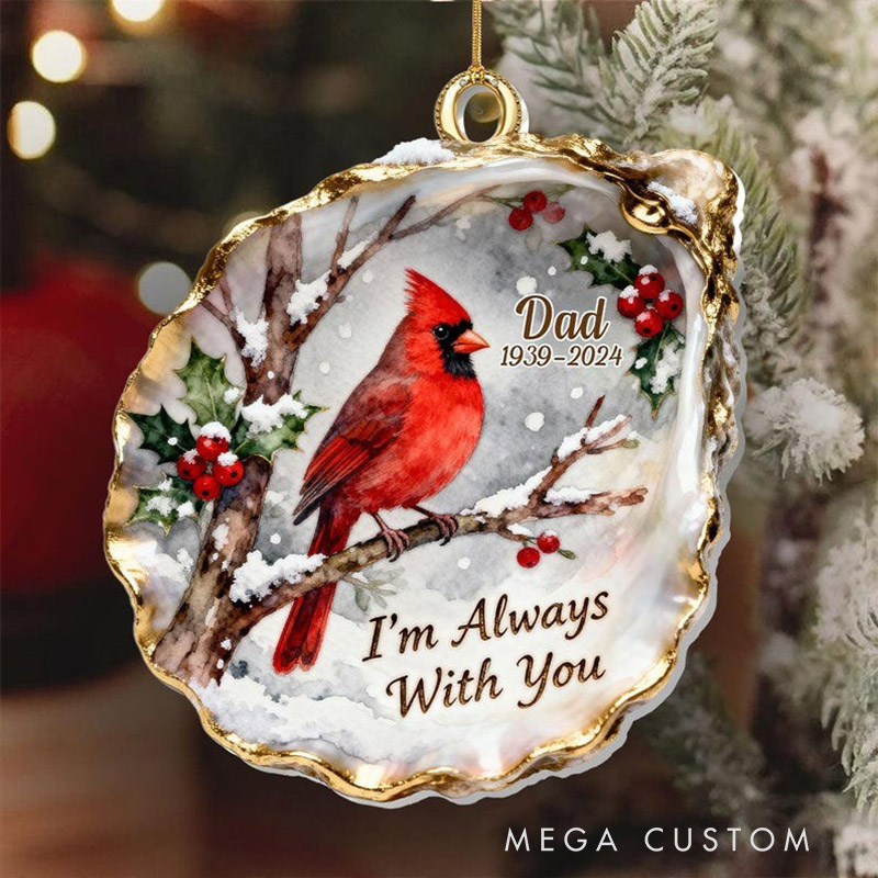 Personalized Cardinal Memorial Ornament 2D FLAT Acrylic Ornament Red Bird and Holly Design Sympathy Gift for Loss of Parents