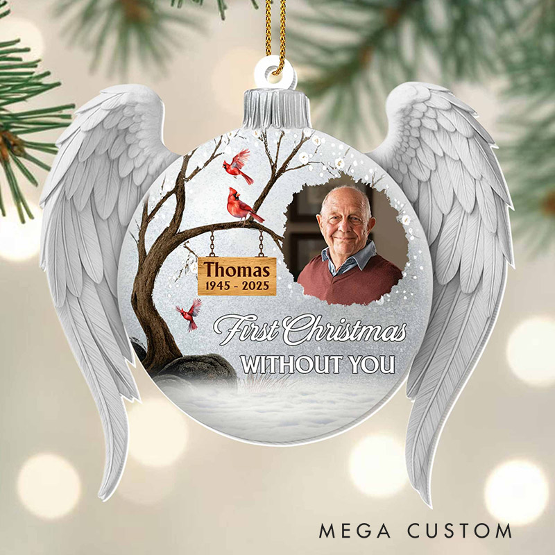 Personalized Acrylic Ornament First Christmas Without You Cardinals and Snow Ornament Gift for Family
