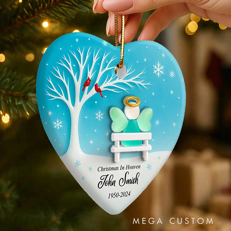 Personalized Ceramic Ornament Angel Memorial Sea Glass Effect Christmas Sympathy Gift for Family Memorial Keepsake 