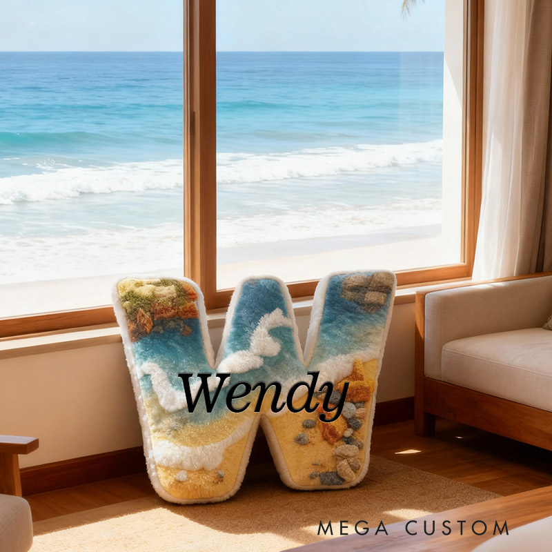 Personalized Coastal Serenity Initial Pillow Graphic 3D Print Pillow for Travel Lovers