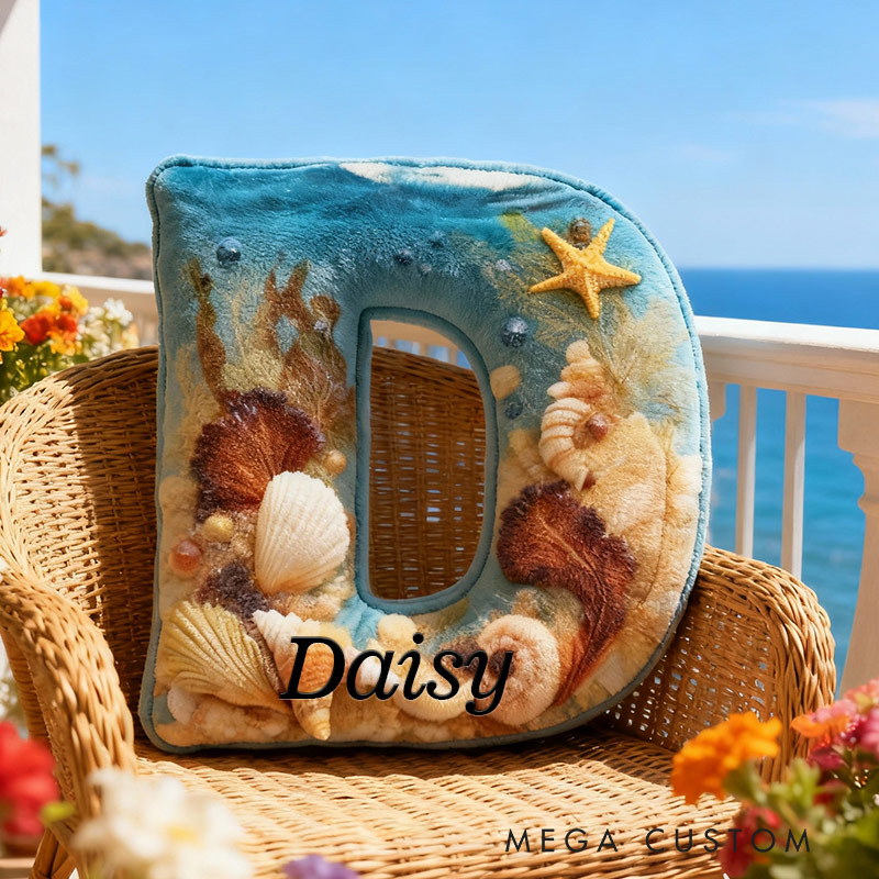 Personalized Seashell Dream Initial Pillow Graphic 3D Print Pillow for Travel Lovers