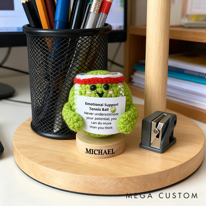 Personalized Crochet Tennis Ball Plush with Motivational Quoteand Custom Name Cheer Up Gifts For Tennis Team Players