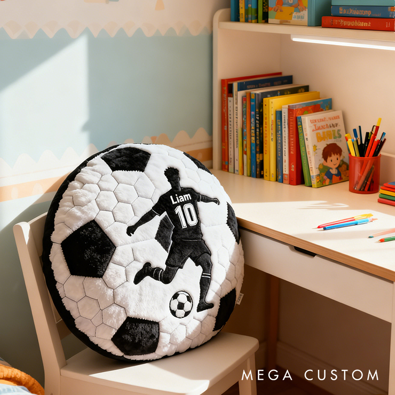 Personalized Soccer Pillow with Custom Name and Player Silhouette for Kids and Fans