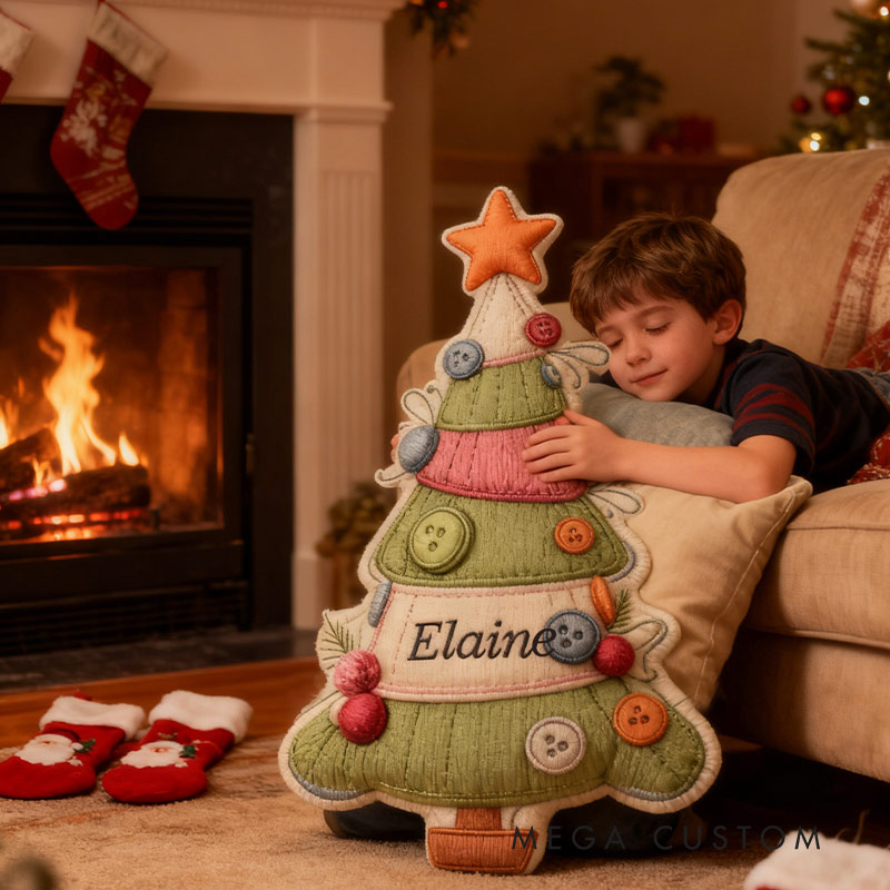 Personalized Festive Knit Christmas Tree Pillow Graphic 3D Print Custom Name Pillow for Crocheting Lovers