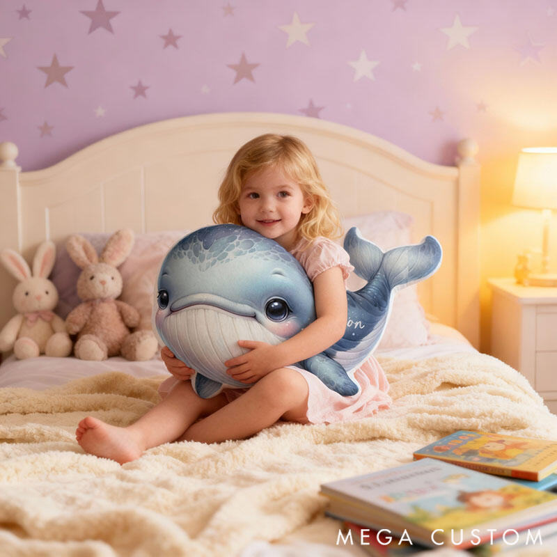 Personalized Graphic 3D Print Name Pillow with a Cute Whale Design Perfect Gift for Family