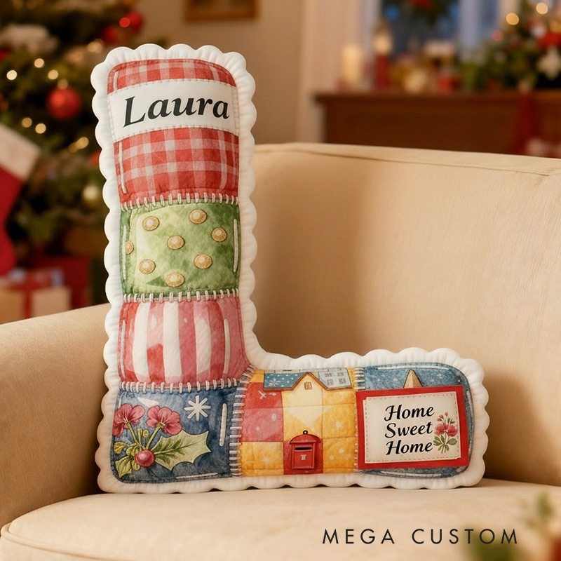 Personalized Letter Name Pillow Patchwork Christmas Initial Pillow Graphic 3D Print Gift for Kids and Family Housewarming Gift 