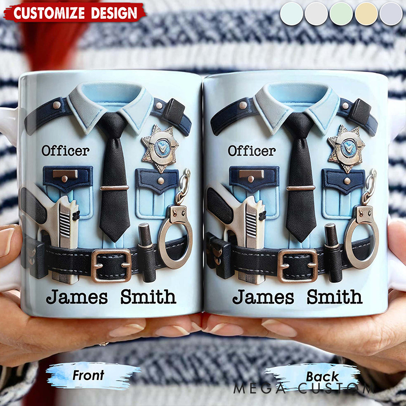 Personalized Police Officer Mug Custom Name Law Enforcement Coffee Cup Choose Color Badge Uniform Design Gift for Cops and Polices