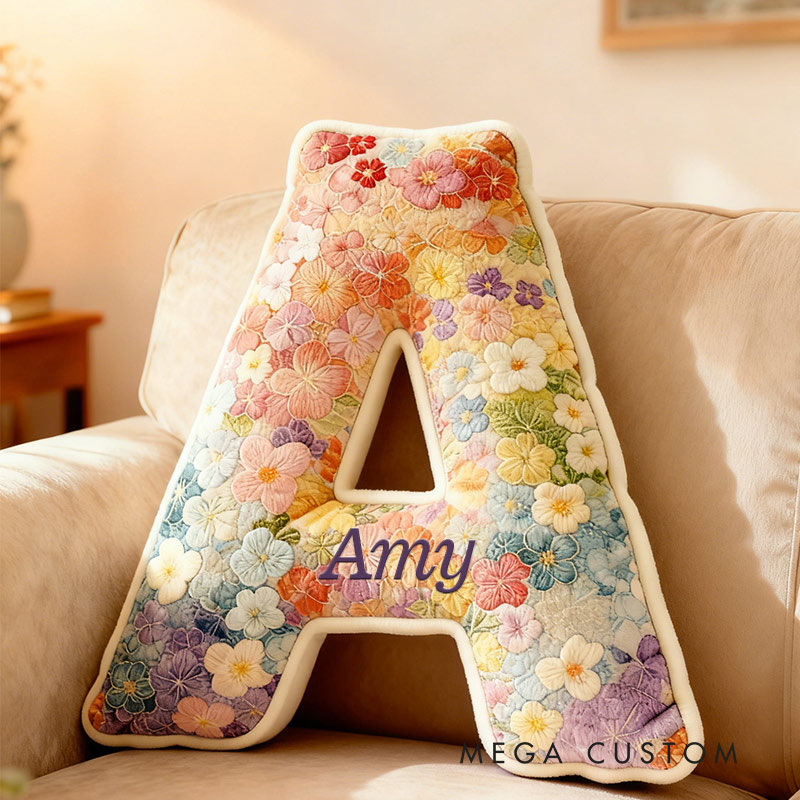 Personalized Floral Initial Delight Pillow Graphic 3D Print Pillow for Gardening Lovers