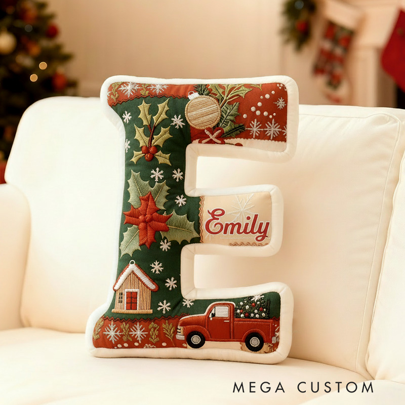 Personalized Letter Name Pillow Patchwork Christmas Initial Pillow Graphic 3D Print Gift for Kids and Family Housewarming Gift 