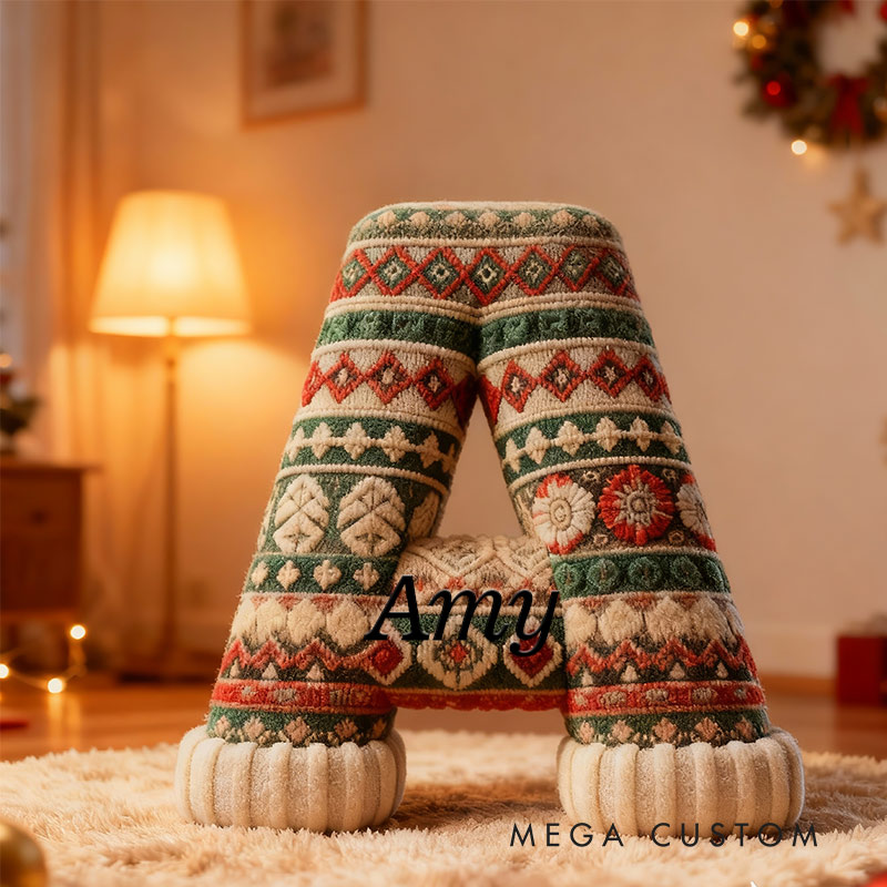Personalized Cozy Knit Christmas Initial Pillow Graphic 3D Print Custom Name Pillow for Crocheting Lovers