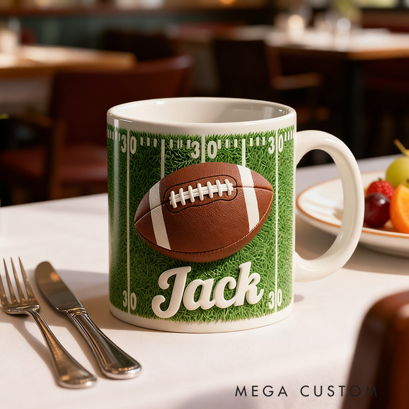 Personalized Football Coffee Mug with Dynamic Field and Custom Name for Fans