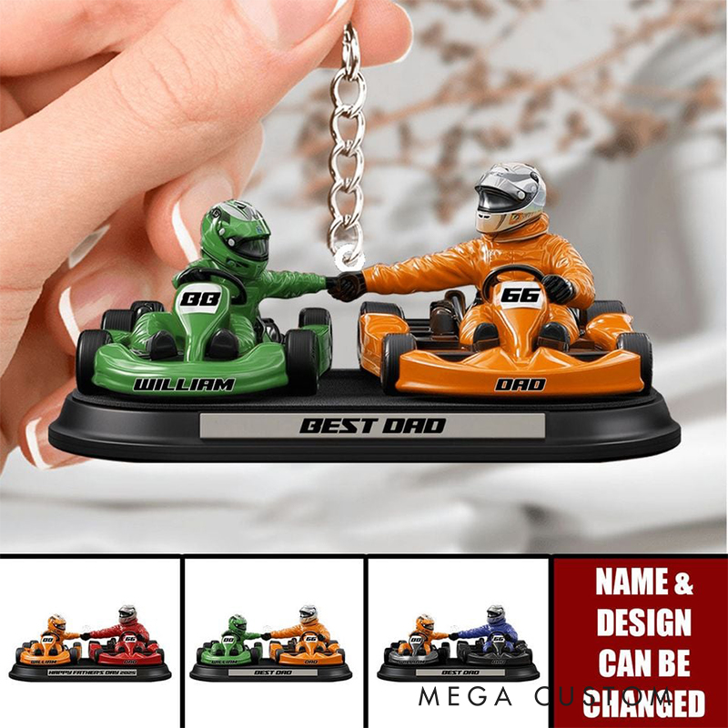 Personalized Kart Racing Personalized Keychain Custom Name Number and Color Gift for Dad and Car Lovers