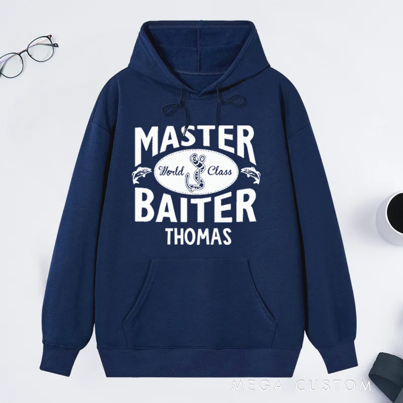 Personalized Fishing Hoodie Master Baiter Design Custom Name Funny Gift for Fishing Enthusiasts Comfortable and Stylish Apparel