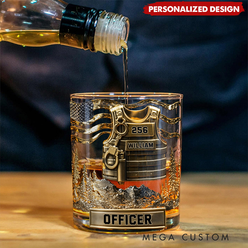 Personalized Serve and Protect Police Officer Whiskey Glass Custom Name and Badge Number Gifts