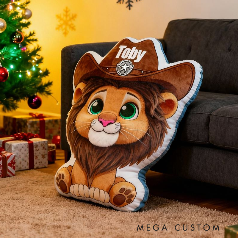 Personalized Lion Pillow Northwest Cowboy with Name Graphic 3D Print Pillow Christmas Gift for Kids or Baby Birthday Gift