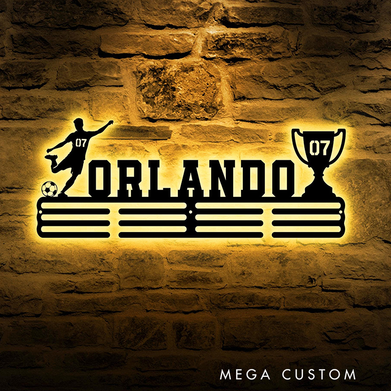 Personalized Soccer Medal Holder with Custom Name and Player Design for Soccer Player and Lover
