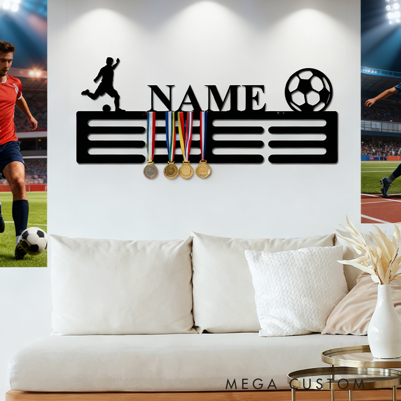 Personalized Soccer Medal Holder with Custom Name and Ball Design