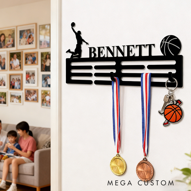Personalized Basketball Medal Holder with Custom Name and Player Design