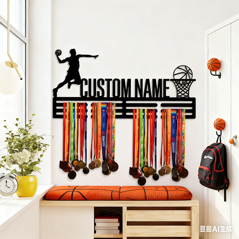 Personalized Basketball Medal Holder with Custom Name and Dunking Player Design