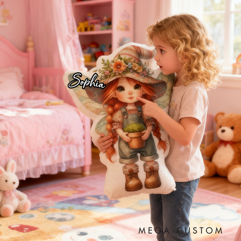 Personalized Ginger Garden Fairy Pillow Fun Girl Pillow with Name for Kids Gardening Lovers Gift