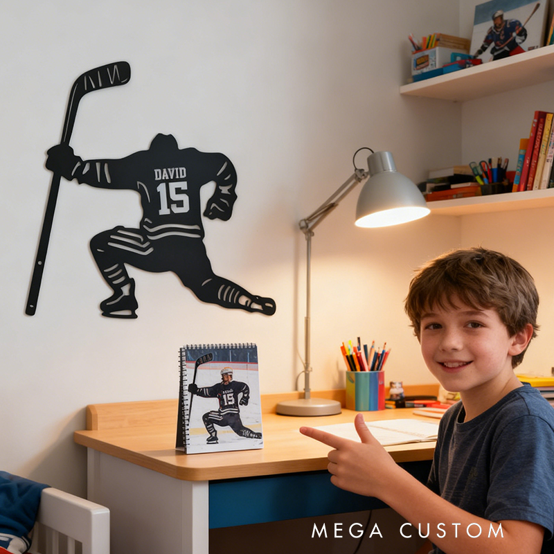 Personalized Hockey Metal Wall Art with Custom Name and Jersey Number for Hockey Lovers
