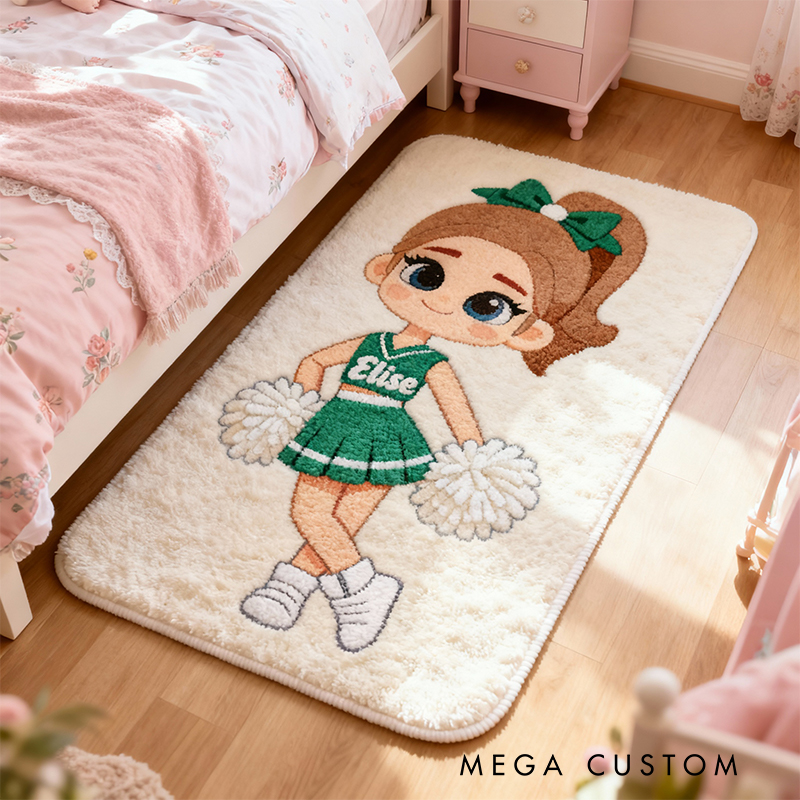 Personalized Cheerleader Rug with Custom Name and Adorable Cartoon Design for Cheerleaders and Girls