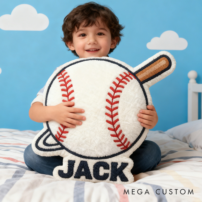Personalized Baseball Pillow with Custom Name and Bat Design  for Kids and Baseball Fans
