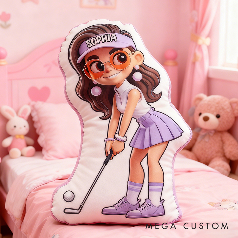 Personalized Golf Girl Pillow with Custom Name and Adorable Design for Girl and Golf Lovers