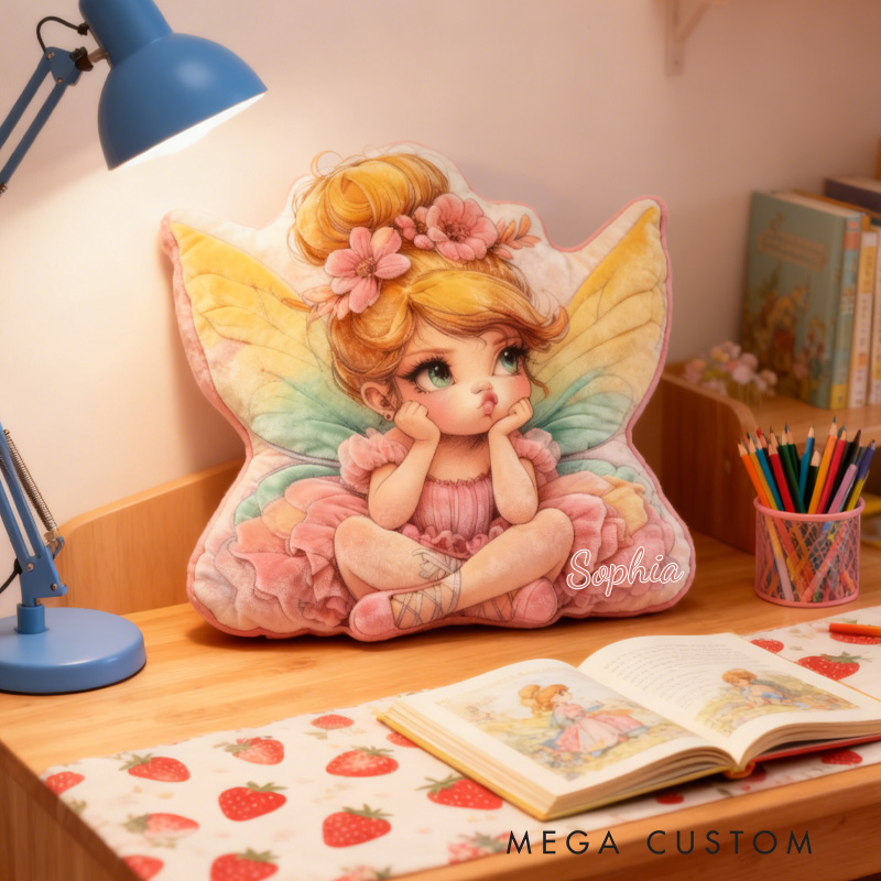 Personalized Sitting Fairy Throw Pillow Cute Fairy Pillow with Name Little Girl Fairies Pillow for Kids Girl Boy Gardener Christmas Gifts Loving Room Decor