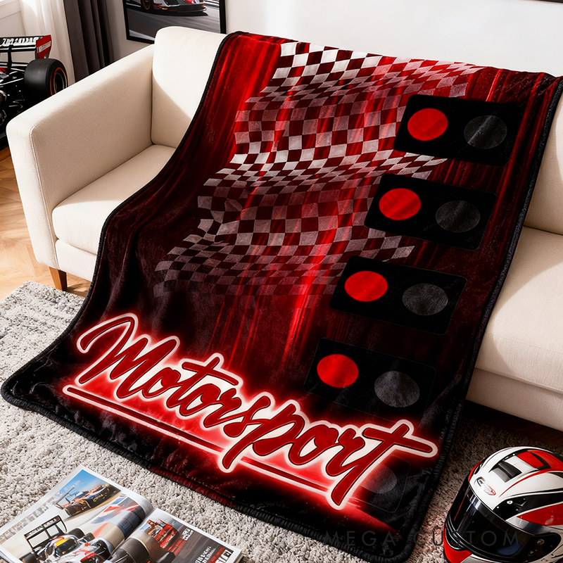 Personalized Racing Flag Blanket Custom Text Motorsport Throw for Car Lovers and Racing Fans Perfect Gifts