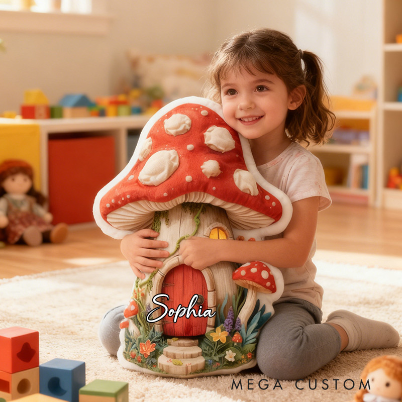 Personalized Mushroom Houses Pillow Graphic 3D Print Custom Name Cottagecore Pillow Gift for Kids Famlily Housewarming Gift