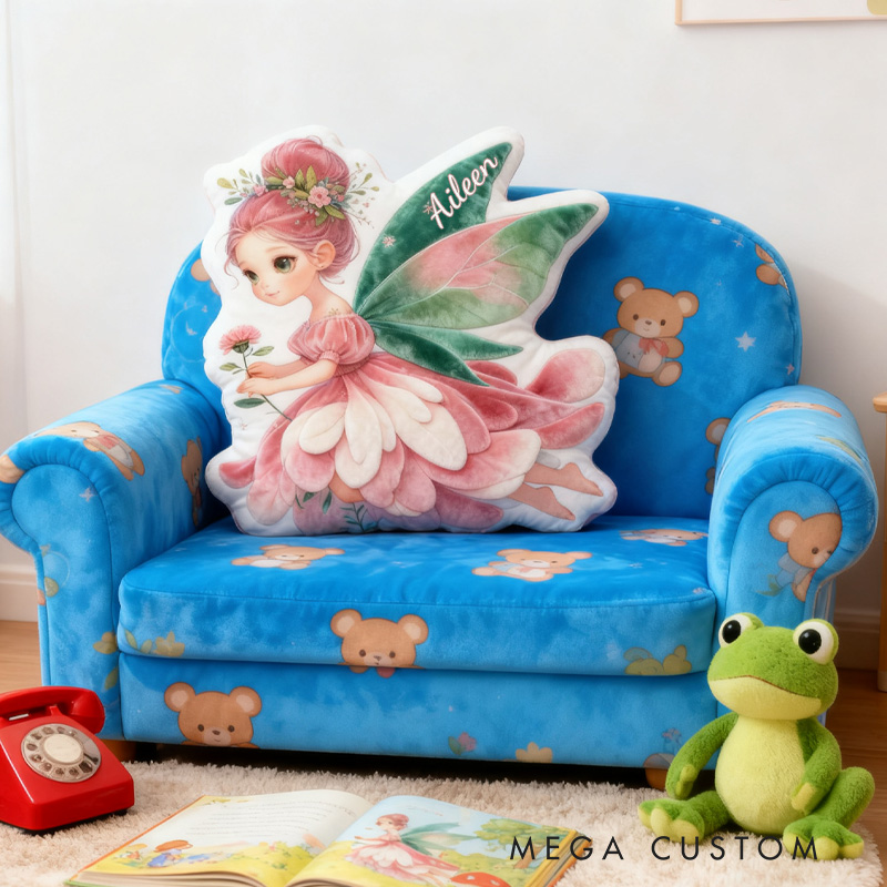 Personalized Flying Fairy Throw Pillow Graphic 3D Print Cute Garden Fairy Pillow with Name Pillow for Kids Girl Boy Gardener Christmas Gifts Loving Room Decor