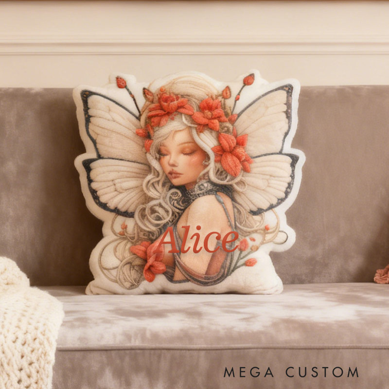 Personalized Floral Winged Fairy Pillow with Custom Name Graphic 3D Print Pillow for Gardening Lovers