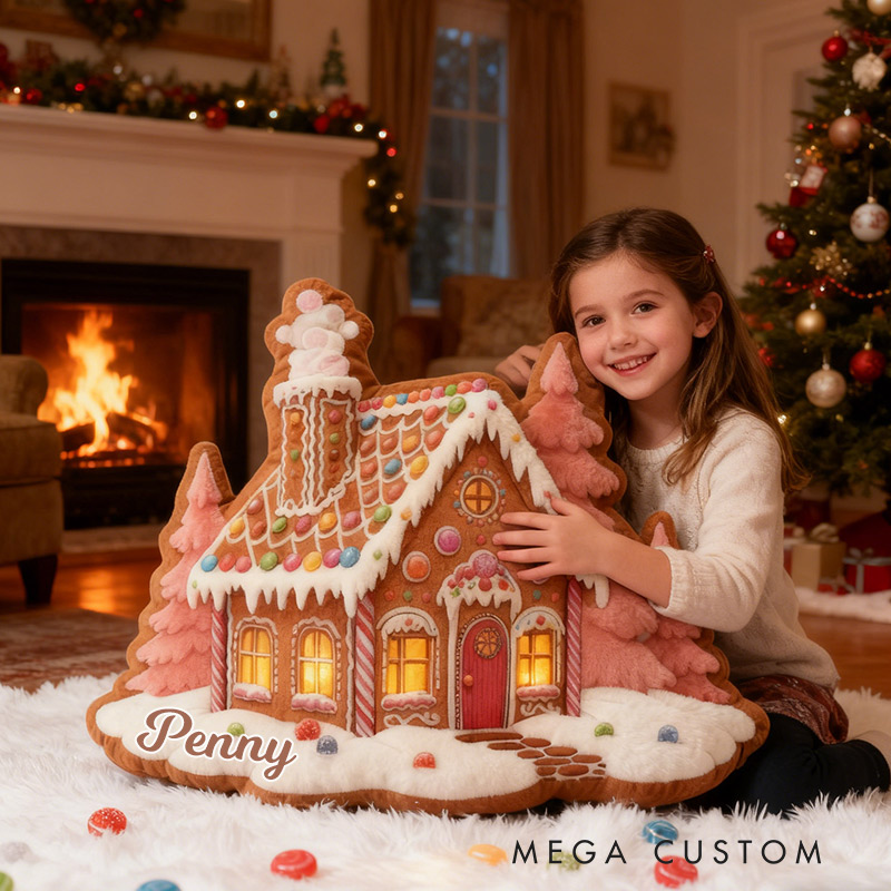 Personalized Gingerbread House Pillow Graphic 3D Print Custom Name Pillow Gift for Girls Famlily Housewarming Gift Cozy Home Decor